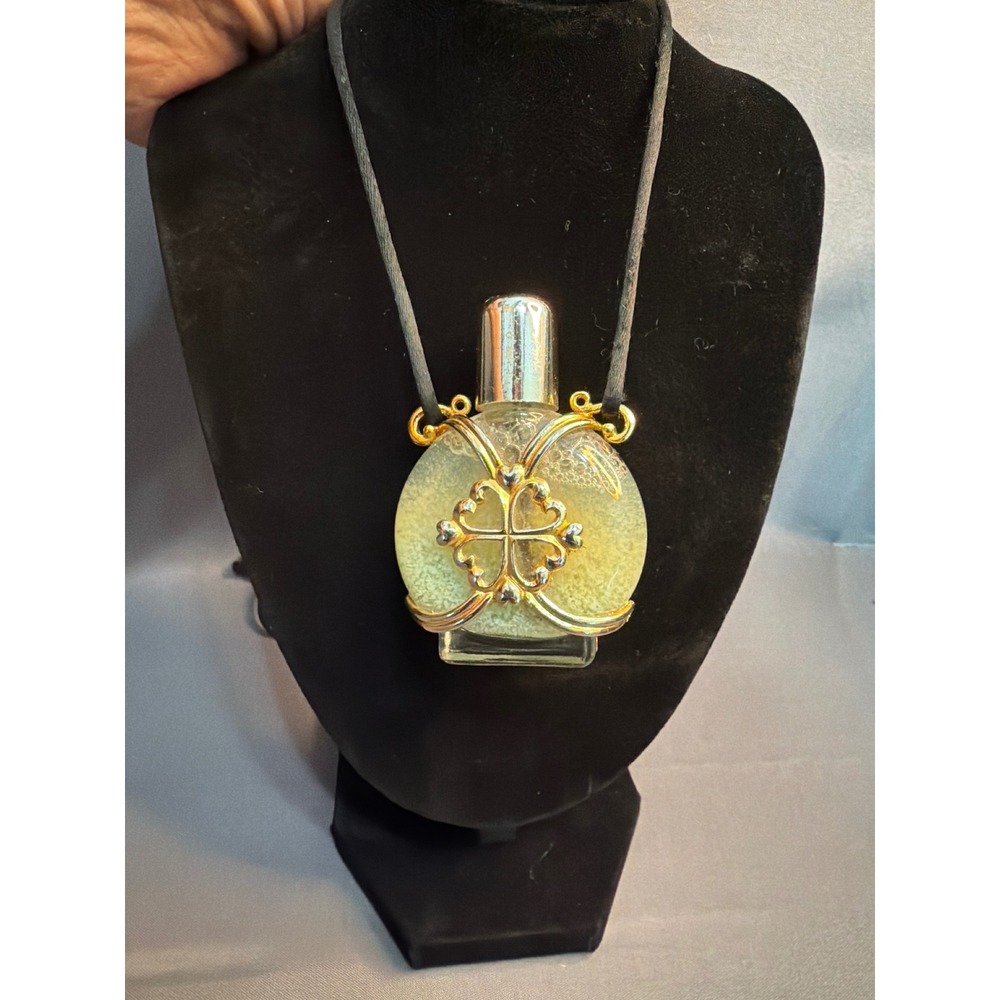 Vintage 1970s 90s Wearable Bubble Blower Necklace Glass Bottle Clover Cage